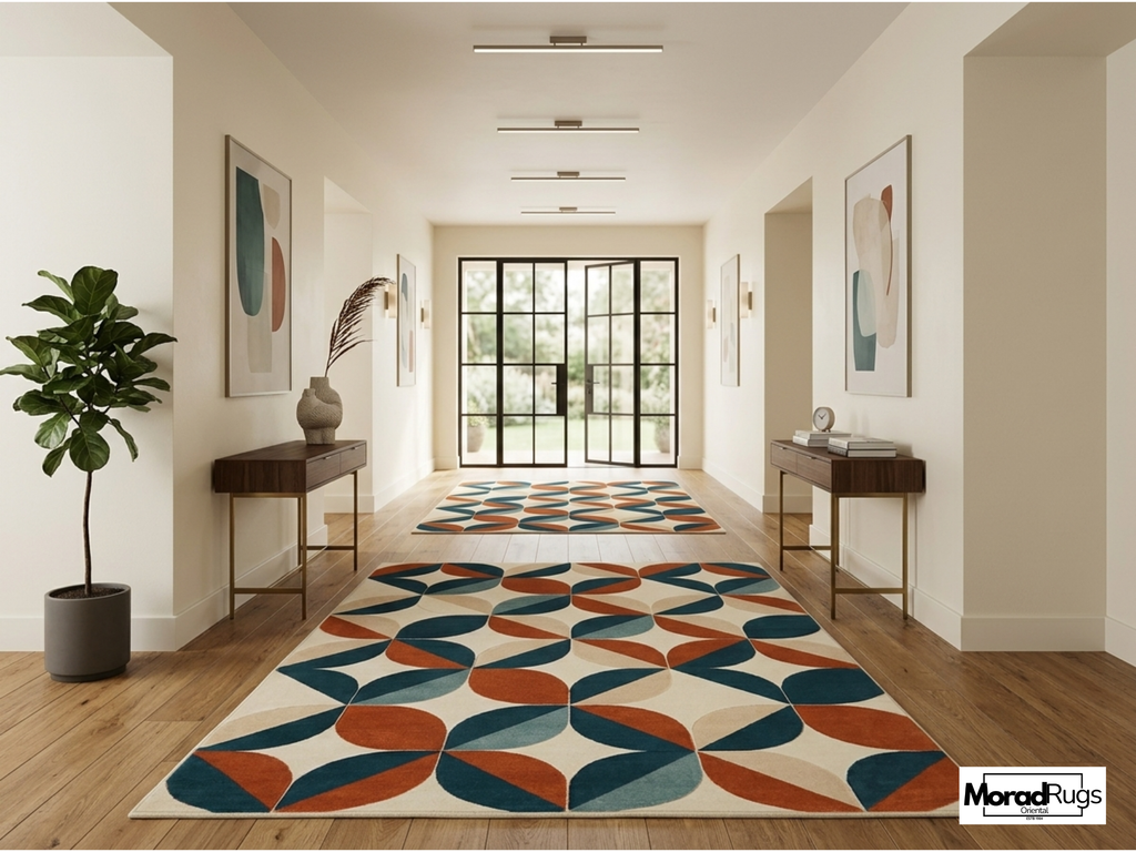 Hand Tufted Geometric Wool Rug, Mid Century Modern Scandinavian Carpet