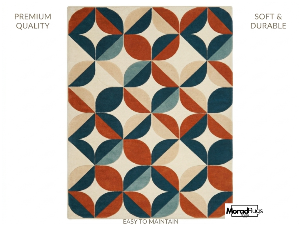Hand Tufted Geometric Wool Rug, Mid Century Modern Scandinavian Carpet