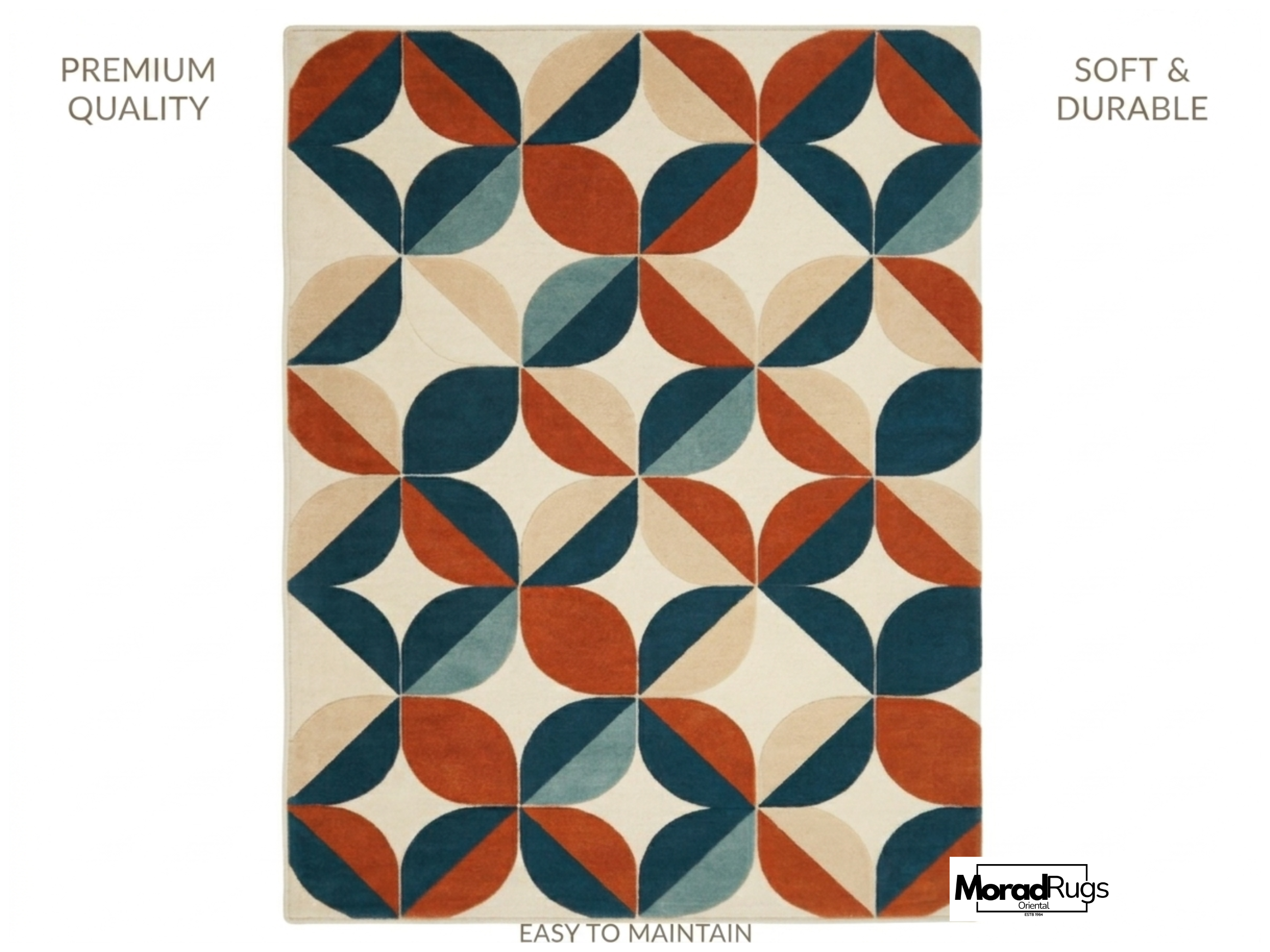 Hand Tufted Geometric Wool Rug, Mid Century Modern Scandinavian Carpet