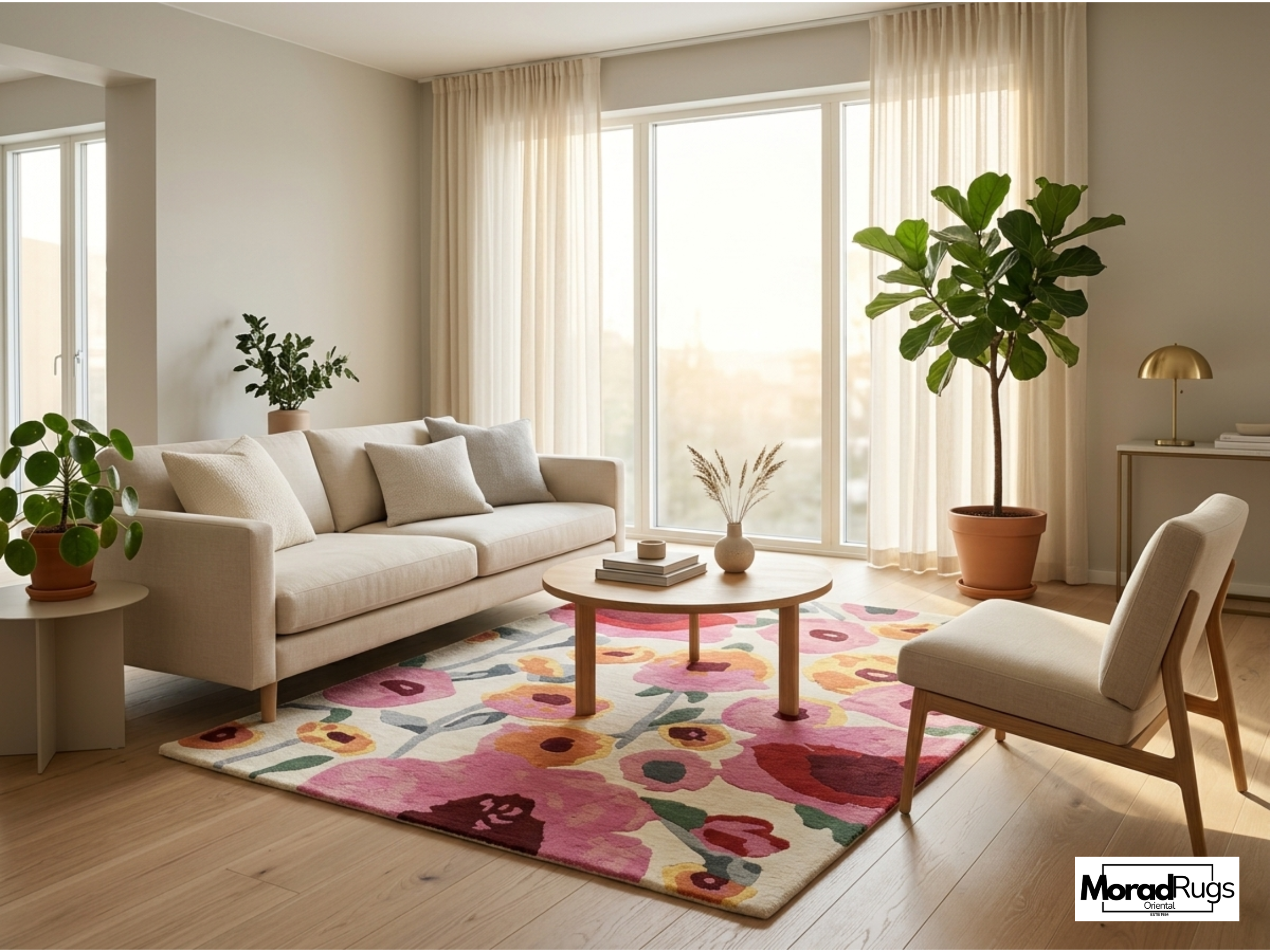 Hand-Tufted New Zealand Wool Rug – Colourful Floral Poppies Area Carpet
