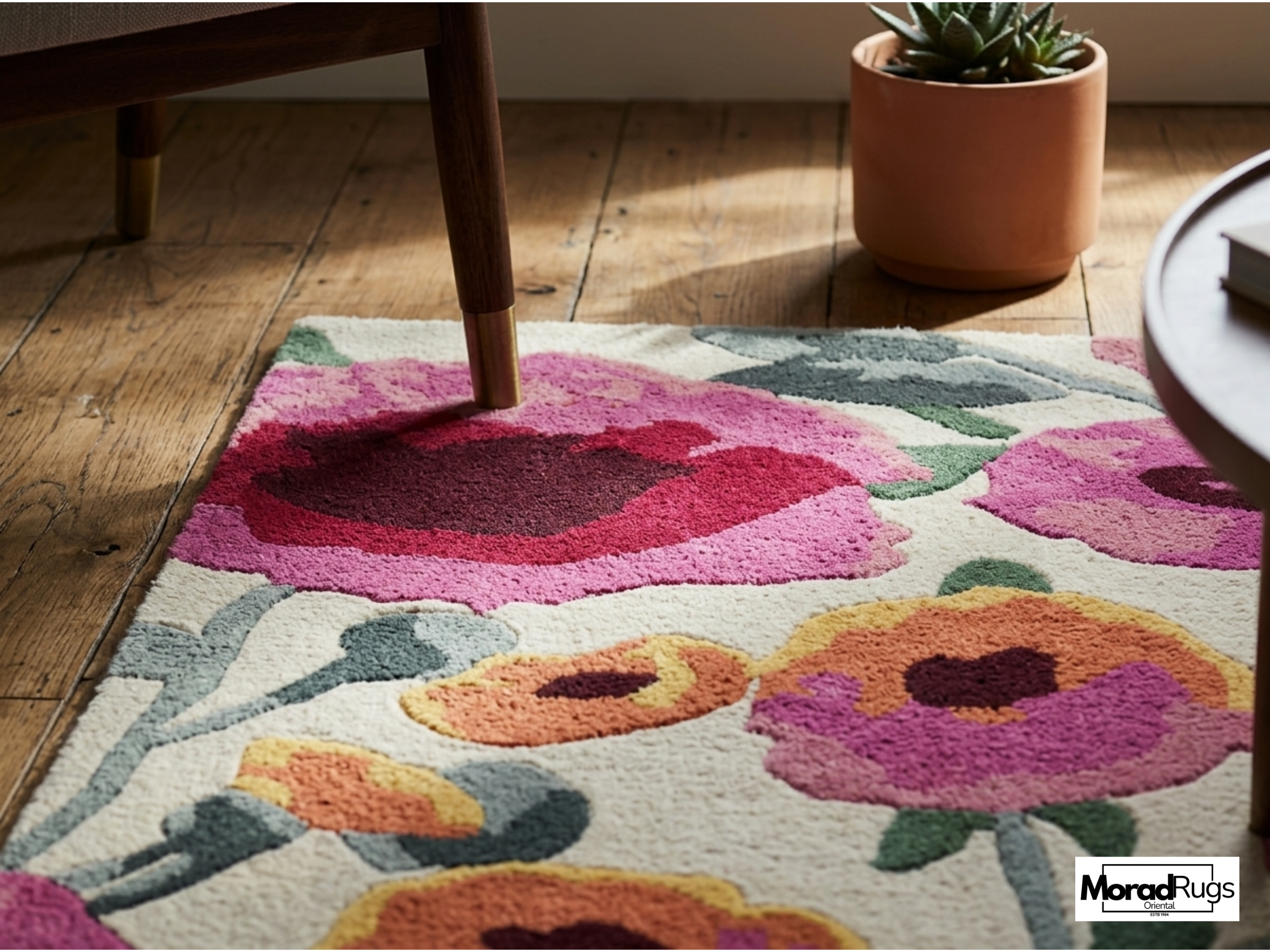 Hand-Tufted New Zealand Wool Rug – Colourful Floral Poppies Area Carpet