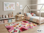 Hand-Tufted New Zealand Wool Rug – Colourful Floral Poppies Area Carpet