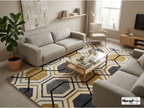 Modern Hexagon Geometric Rug – New Zealand Wool Carpet | Luxury Grey, Gold & Ivory Designer Rug
