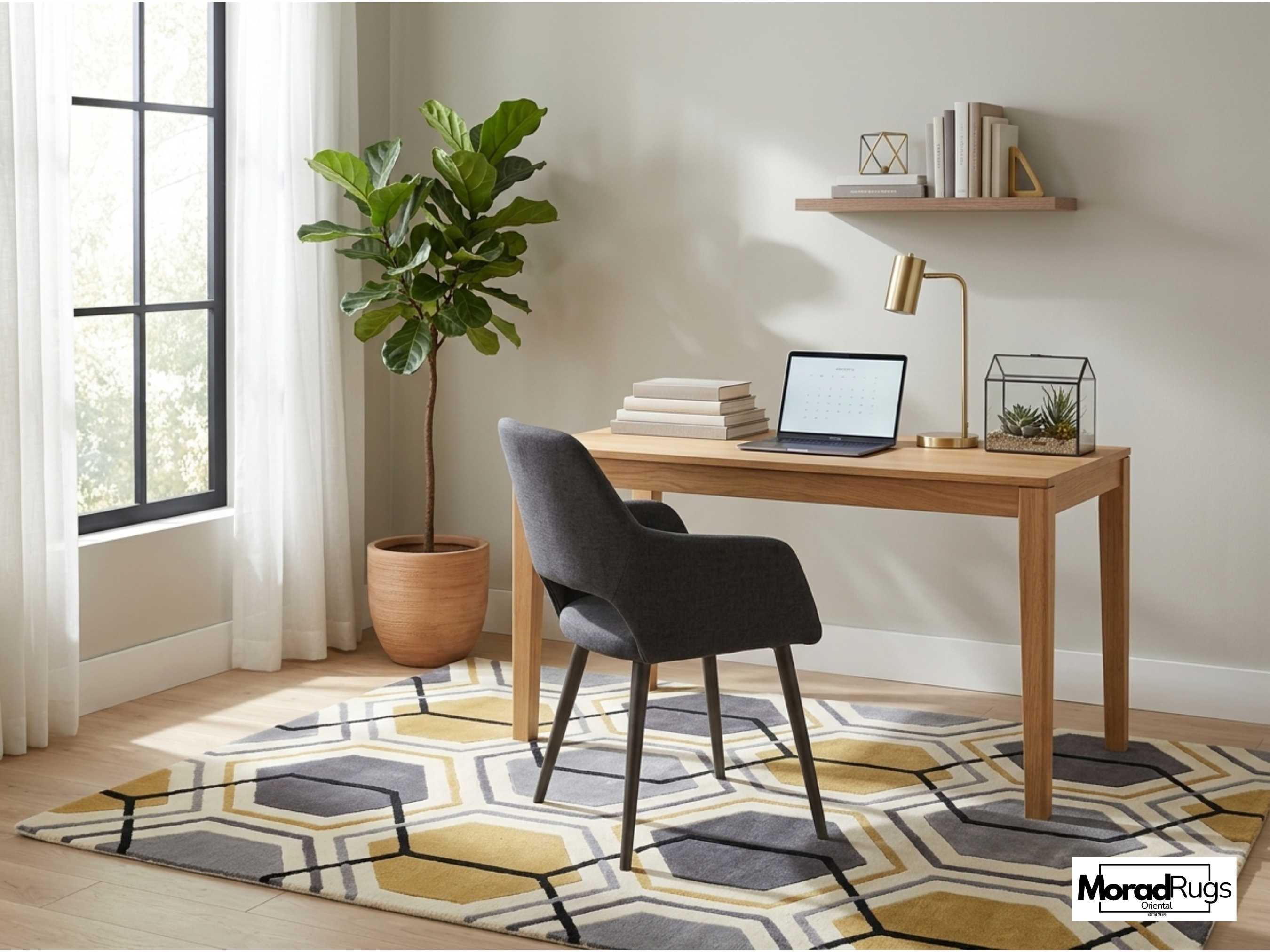 Modern Hexagon Geometric Rug – New Zealand Wool Carpet | Luxury Grey, Gold & Ivory Designer Rug