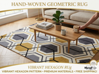 Modern Hexagon Geometric Rug – New Zealand Wool Carpet | Luxury Grey, Gold & Ivory Designer Rug