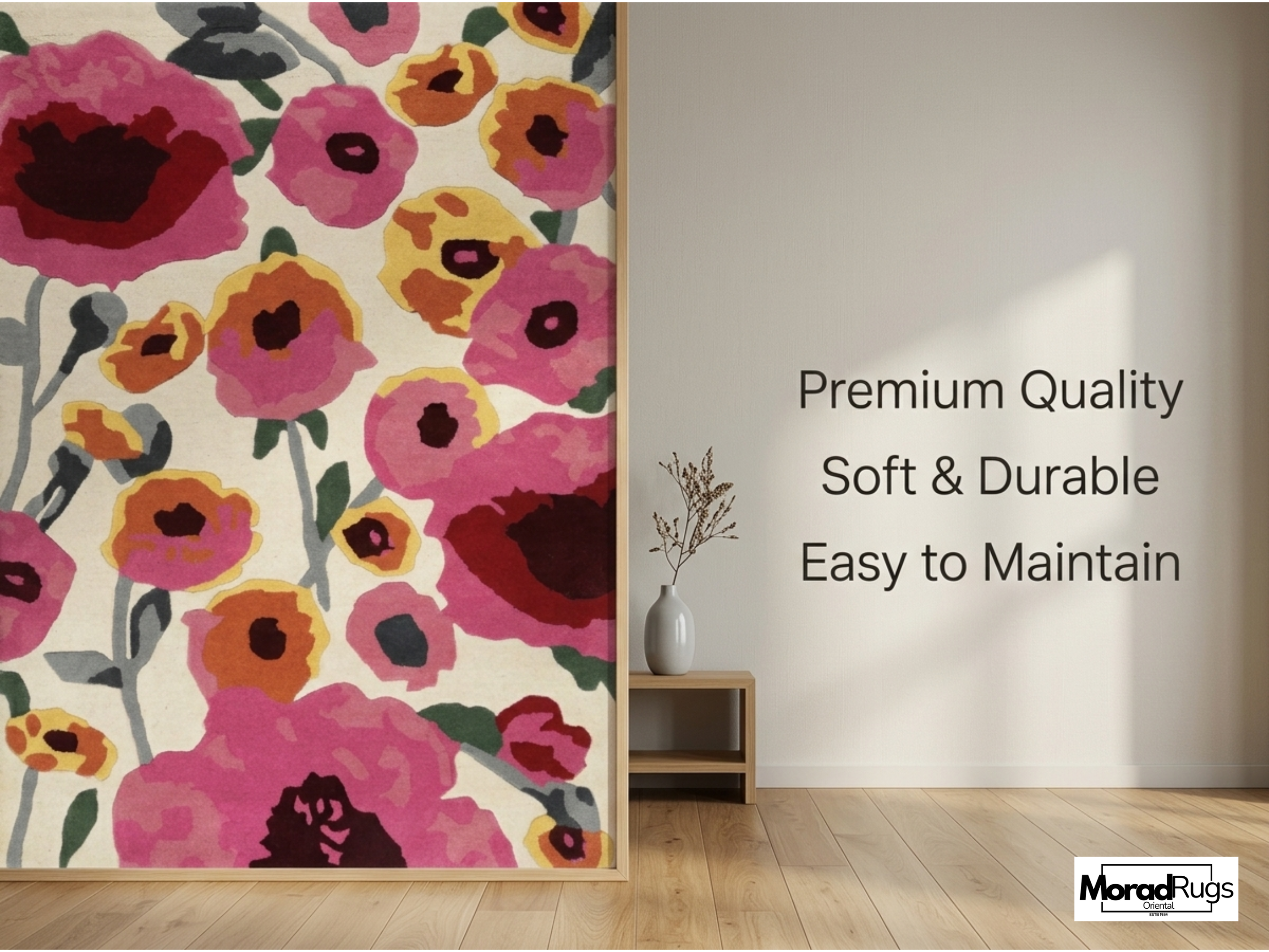 Hand-Tufted New Zealand Wool Rug – Colourful Floral Poppies Area Carpet