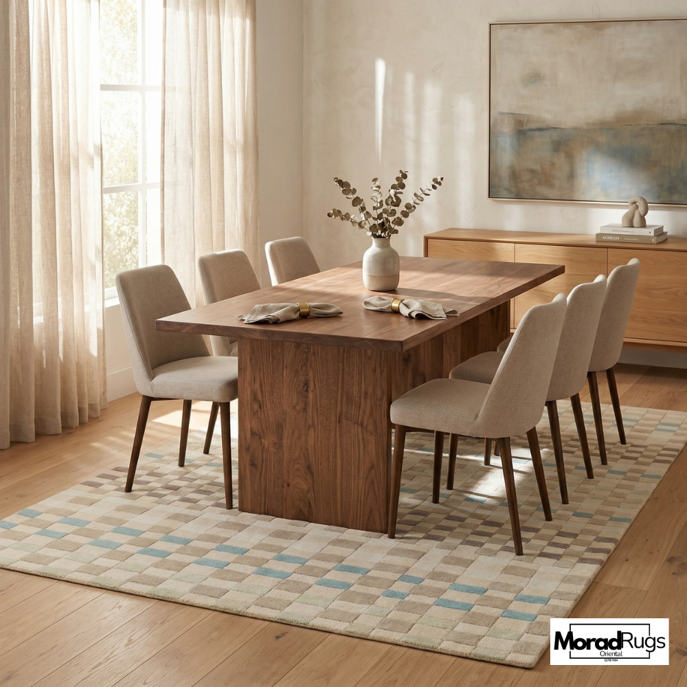 Hand Tufted Neutral Checkered Rug | Minimalist Beige Geometric Carpet
