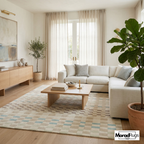Hand Tufted Neutral Checkered Rug | Minimalist Beige Geometric Carpet