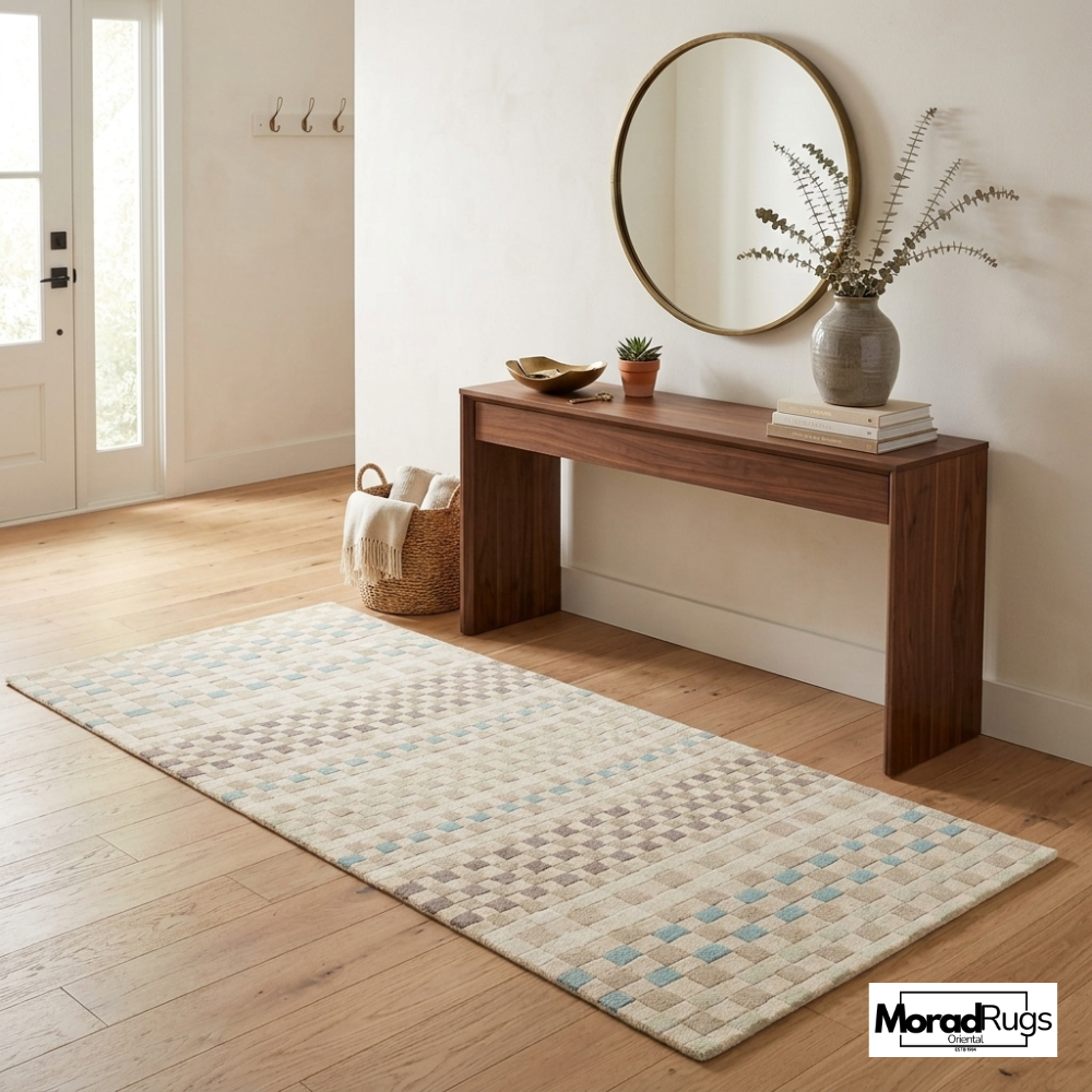 Hand Tufted Neutral Checkered Rug | Minimalist Beige Geometric Carpet