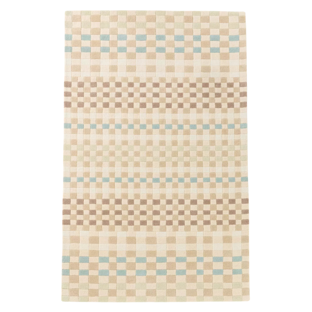 Hand Tufted Neutral Checkered Rug | Minimalist Beige Geometric Carpet